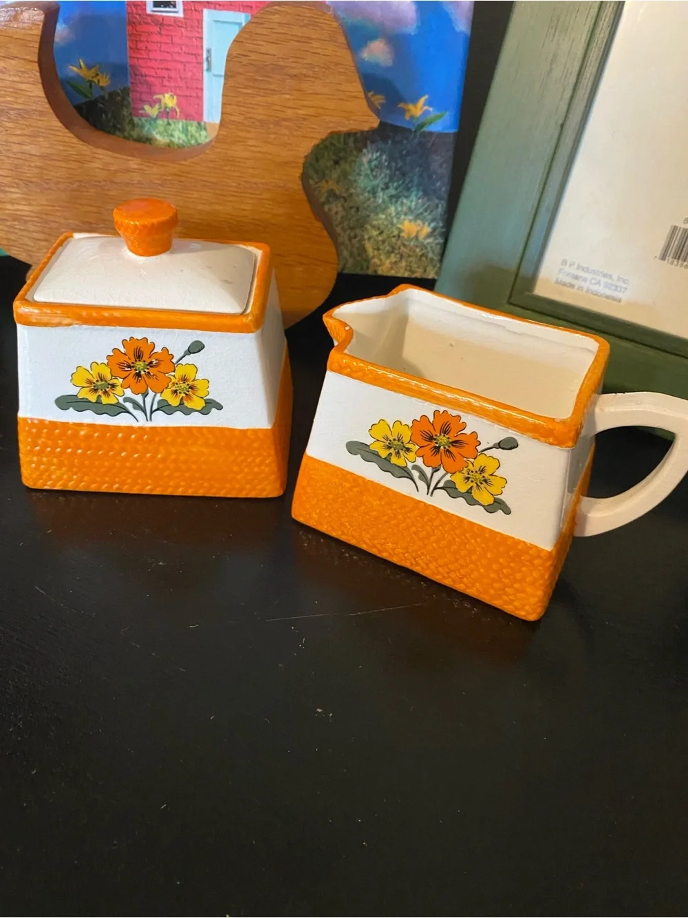 Japanese Vintage Floral Ceramic Sugar and Creamer Set